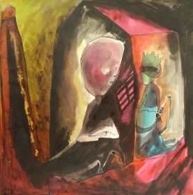 Rekha Rodwittiya The Confessional 1984 Ink and gouache on paper 12 x 12 in.