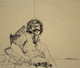 Laxma Goud UNTITLED (SELF PORTRAIT) 1979 Ink on paper 9 x 11 in.  SOLD