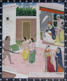 Courtiers Subduing Kapalika Northern India, Himachal Pradesh, Mandi, Sikh School c. 1820-40 Opaque watercolour and gold on wasli 7.75 x 9.25 in.