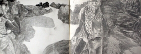 K. Laxma Goud UNTITLED (MAN AND WOMAN BY ROCKS) 1992 Pencil on paper 7.5 x 18.5 in.