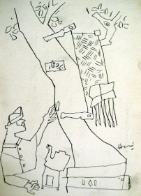 M.F. Husain UNITLED (MAN AND TREE) 1954 Ink on paper 7 x 5 in.