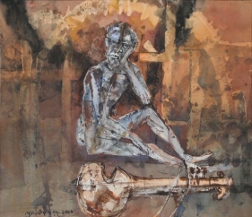 Shyamal Dutta-Ray MAN WITH SITAR 2001 Mixed media on paper 18 x 21 in.