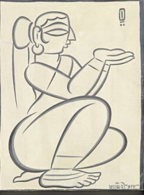 Jamini Roy  Untitled (Seated Woman) Gouache on card 17 x 13.5 in.