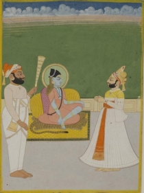Maharaja Man Singh Worshipping Jallandharnathji Northern India, Jodhpur c. 1830 Opaque watercolour heightened with gold on wasli 8.25 x 6.125 in.