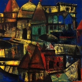 Paresh Maity CITY OF LIGHT 2015 Oil on canvas 48 x 48 in.