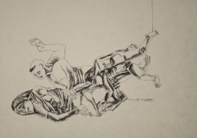 Laxma Goud UNTITLED (PRONE THREE FIGURES) Ink on paper 10 x 14 in.