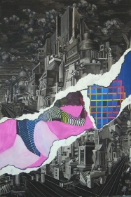 Jen Liu FUGUE STATE: ON THE STRIP 2010 Watercolor and ink on paper 79 x 53 in.  NFS