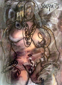 F.N. Souza UNTITLED (FRONTAL NUDE) 1975 Marker, Chemical on paper 11.5 x 8.5 in.