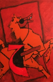 M. F. Husain (1913-2011)  Untitled (Horse with Arabic Alphabet Haa), 2004  Acrylic on canvas  72h x 47.75w in