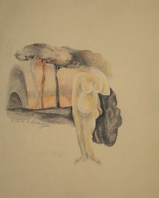 Laxma Goud Untitled (Bent Woman with Trees Above) 1973 Colored pencil on paper 9 x 17 in.