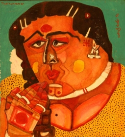 Thota Vaikuntam WOMAN'S FACE 1988 Watercolor on board 11 x 10.5 in.