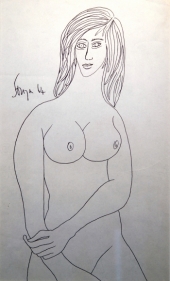F.N. Souza  Untitled (Nude Female)  1964  Pen on paper  13 x 8 in.