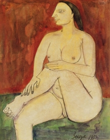 F. N. Souza SEATED FEMALE NUDE 1 1952 Watercolor on paper 9.5 x 7.5 in.