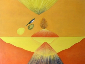 Jagdish Swaminathan UNTITLED (MOUNTAIN AND BIRD SERIES) Oil on canvas 29 x 40 in.  NFS