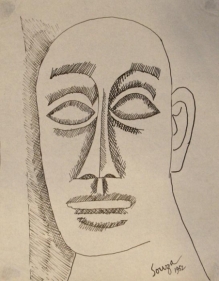 F N Souza UNTITLED (FACE) 1952 Pen and ink on paper  6 x 7.5 in.