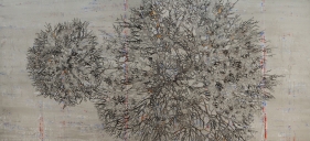 G. R. Iranna  Tempered Tree, 2015  Acrylic on tarpaulin  66 x 144 in