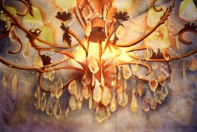 Nitin Mukul  Chandelier 3  2014  Oil, acrylic and tea stain on canvas  40 x 60 in