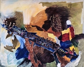 M. F. Husain (1913-2011)  Untitled (Sarod Player), c. 1970  Oil on canvas  39.75h x 49w in