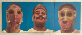 Nitin Mukul  Untitled Triptych (three faces)  2003  C-print and Acyrlic on canvas  12 x 30 x 1.13 in