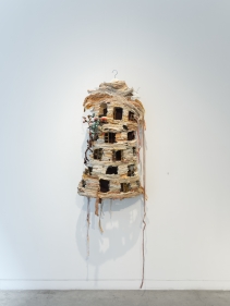 Ruby Chishti  Mother, Wake Me Up At 7:00  2020  Recylcled fabric, thread, wood, paint, wire mesh  38h x 23w x 9d in