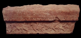 Architectural Panel with Mythical Winged Animals Northern India, Kushan Period / 2nd-3rd Century Pink sandstone 41.7 x 16.5 in.