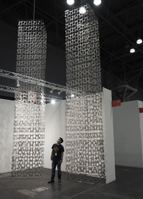 Visualization of Sculpture  Adeela Suleman  Rise I and II, 2021  Stainless steel with hand-beaten repousse work  42 x 42 x 246 in