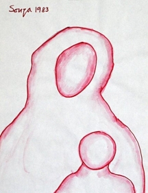 F.N. Souza UNTITLED (TWO RED FIGURES) 1983 Ink on paper 11 x 8.5 in.  SOLD