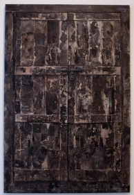 Ali Raza DOOR 2008 Burnt paper collage and acrylic on canvas 71.5 x 47.5 in.