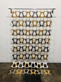 Adeela Suleman  After All It's Someone Else Who Dies, 2018  Hand beaten repousse work on stainless steel with gold leaf  84 x 49 in