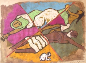 M. F. Husain UNTITLED (FOUR TRIANGLES DESIGNATED) Watercolor and ink on paper 22 x 29 in.