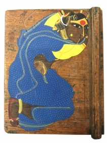 Thota Vaikuntham, Untitled (Woman in Blue Saree), c. 1995, Acrylic on antique wood, 8.88 x 7 x 1 in