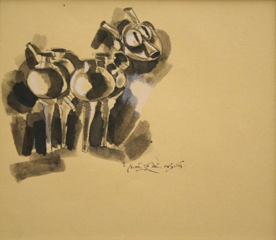 K. Laxma Goud CERAMIC SERIES (101) 1983 Watercolor, ink on paper 7 x 8 in.
