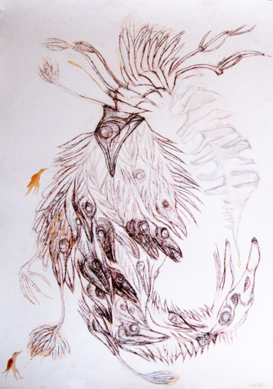 Dhali Al Mamoon LOST MEMORY 6 2014 Lead pencil, tea and acrylic on paper 42 x 30 in.
