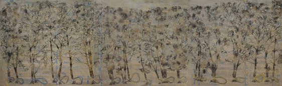 G. R. Iranna  Planted Trees 2015 Acrylic on tarpaulin 66 x 216 in