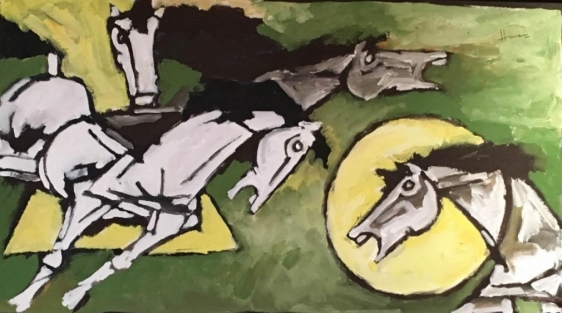 M. F. Husain Horses ND Oil on canvas  30.5 x 55 in.