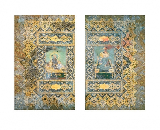 Muhammad Zeeshan DYING MINIATURE I (DIPTYCH) 2008 Gouache and gold-leaf on wasli 19 x 12 in. each  SOLD