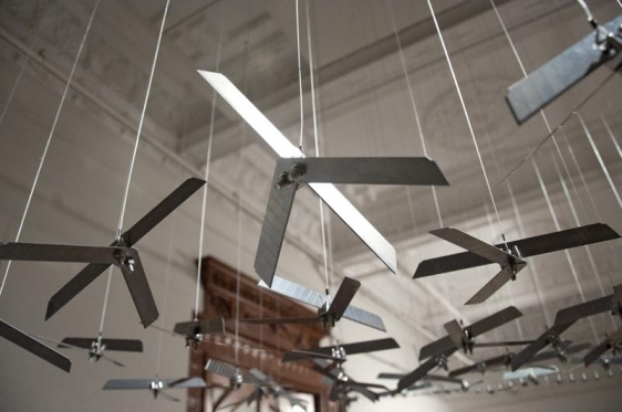 Abdullah M. I. Syed THE FLYING RUG OF DRONES (Ed. of 3) 2009 Box-cutter knife blades and stainless steel 48 x 96 in.