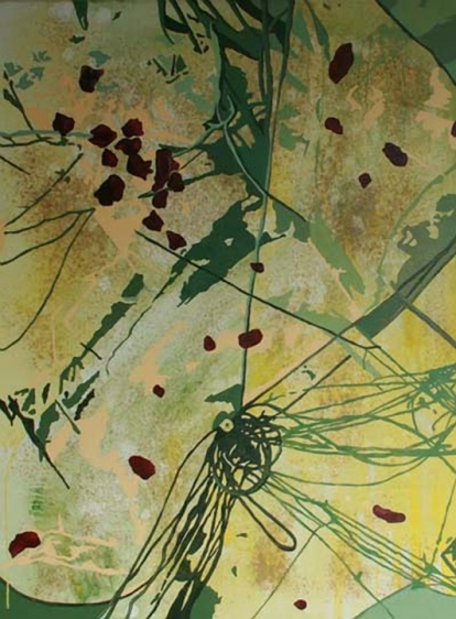 Nitin Mukul SOCIODERMIS 2007 Oil, acrylic and tea stain on canvas 48 x 36 in.