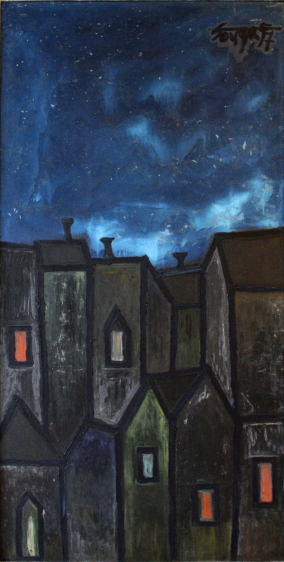 F. N. Souza HOUSES AT NIGHT 1957 Oil on board 48 x 24 in.