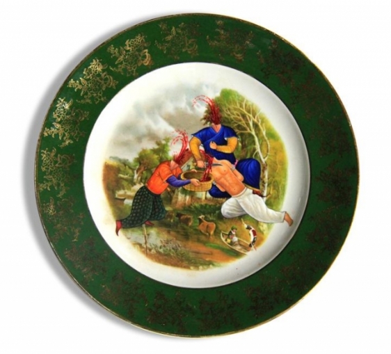 Adeela Suleman AND THEN IT ALL HAPPENED SERIES (PLATE 1) 2014 Found porcelain plate with enamel paint 10 x 10 in.