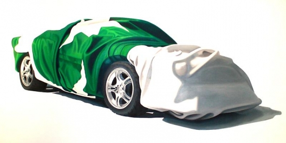 Sana Arjumand BUREAU CAR 2010 Oil and acrylic on canvas 59.5 x 117 in.