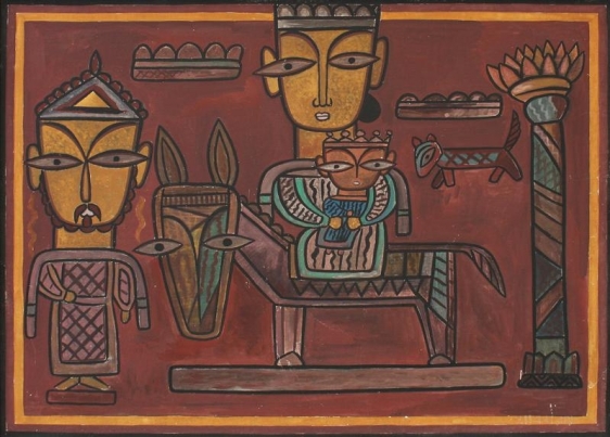 Jamini Roy UNTITLED (THE HOLY FAMILY) ND Gouache 27.5 x 35.25 in.