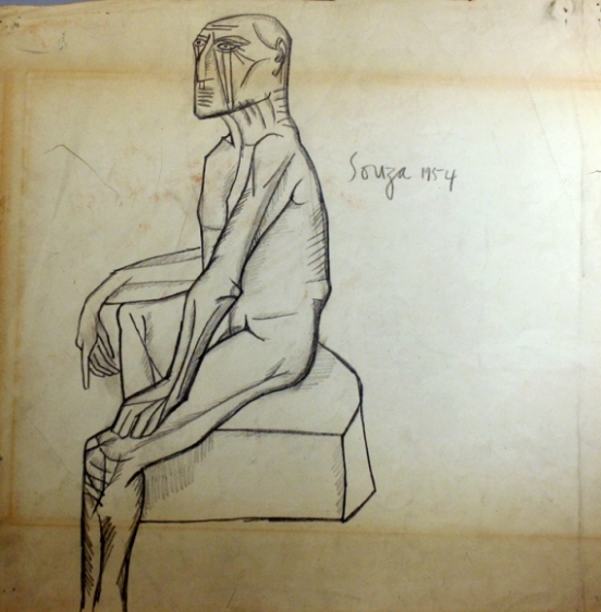 F.N. Souza Untitled (Seated Nude) 1954 Graphite on paper 15 x 14.5 in.