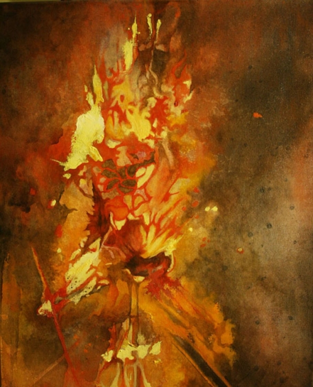 Nitin Mukul CELEBRATION 3 2012 Oil, acrylic and tea stain on canvas 24 x 18 in.