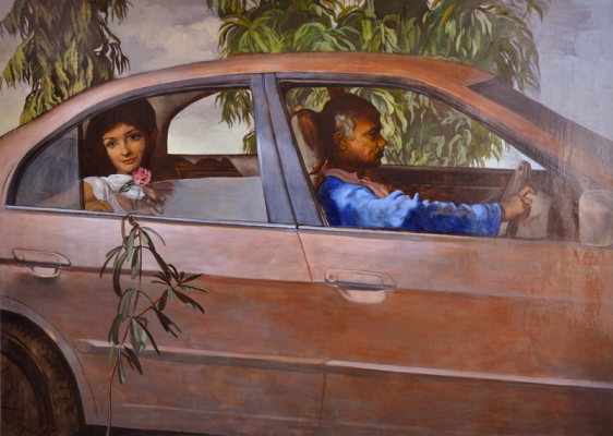Salman Toor GIRL WITH DRIVER 2013 Oil on canvas 53 x 58 in.