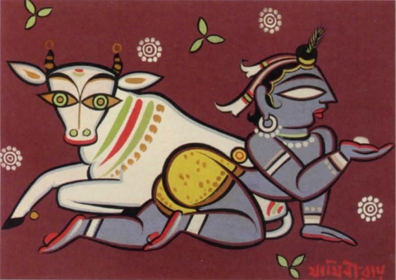 Jamini Roy Untitled (Krishna With Butter Ball) Gouache on card 12 x 17 in.