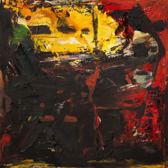 Paresh Maity Untitled (Yellow Skyline) 1991 Oil on board 11 x 11 in.