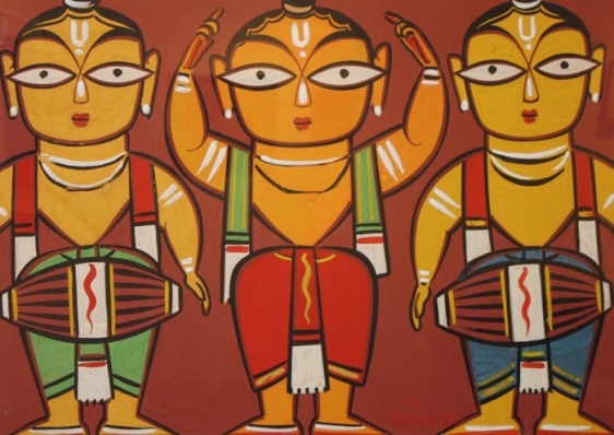 Jamini Roy UNTITLED (THREE MUSICIANS) Gouache on paper 13 x 19 in.