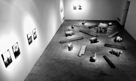 Arunkumar H.G. In-site (Installation View 2) 2018 Paper pulp, cement, wood glue, aluminum, floor paint and clear coat Dimensions variable