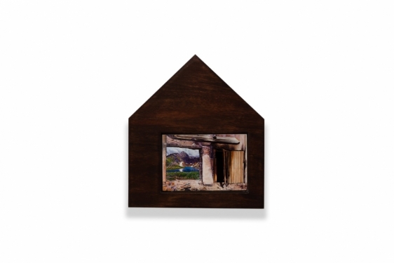 Adeela Suleman   Protecting His Land 1  2019  Wood frame, wood staining, metal plate with enamel paint and lacquer  11.5 x 10 x 1.75 in.